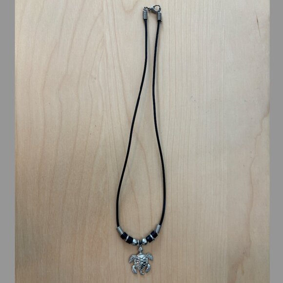 Turtle Necklace - Silver Turtle - Black & Silver Beads - Turtle Jewelry - Hawaii - Picture 1 of 3